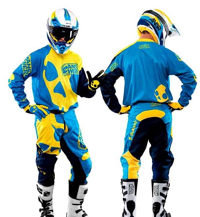 Answer skullcandy offroad  dirt bike gear jersey pant gloves blu/yel motocross 