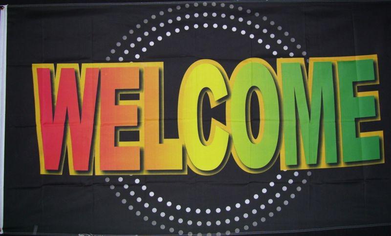 Welcome sign flag  3' x 5' neon black banner jc*