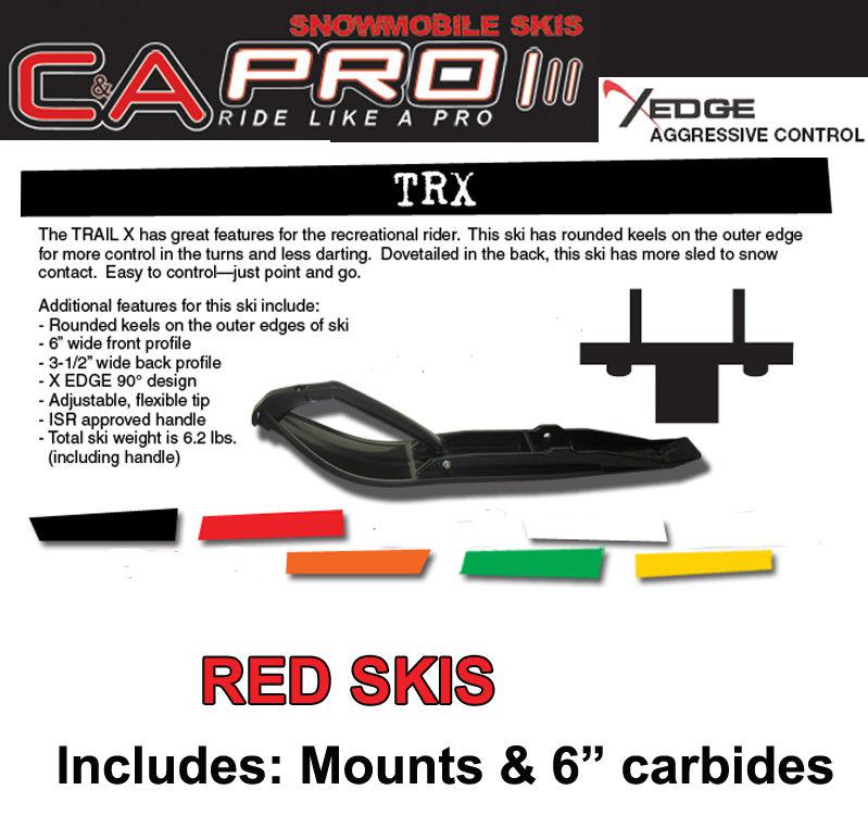 Ski-doo 2004 +newer rev / adsa / xp c&a pro trail x skis, mounts, carbs red