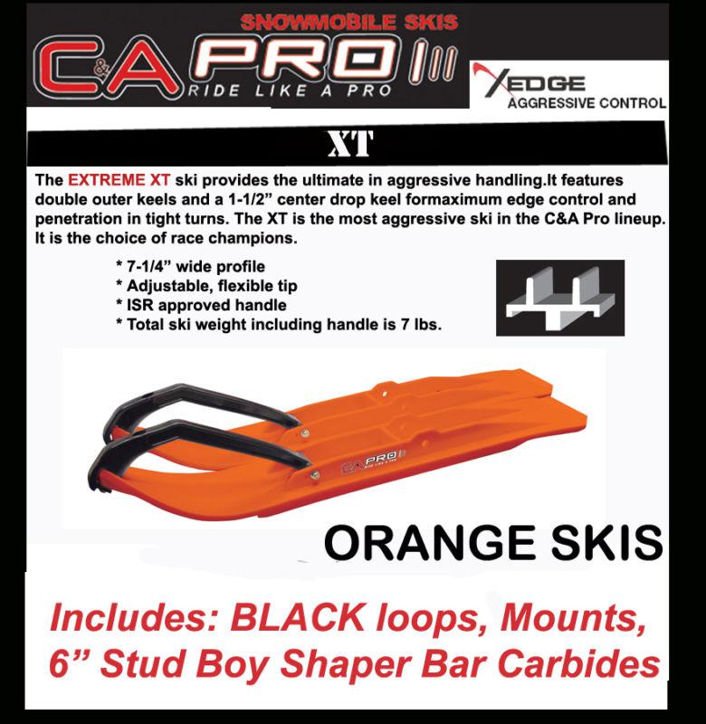Polaris w/trailing arms c&a pro xt extreme orange skis, mounts, shaper carbides