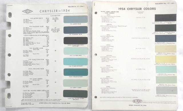 1954 chrysler dupont and acme proxlin   color paint chip chart all models 