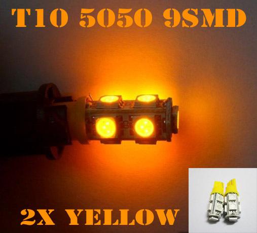 2x yellow 9-smd t10 t15 655 2521 194 147 2825 168 led wedge parking lights #hf10