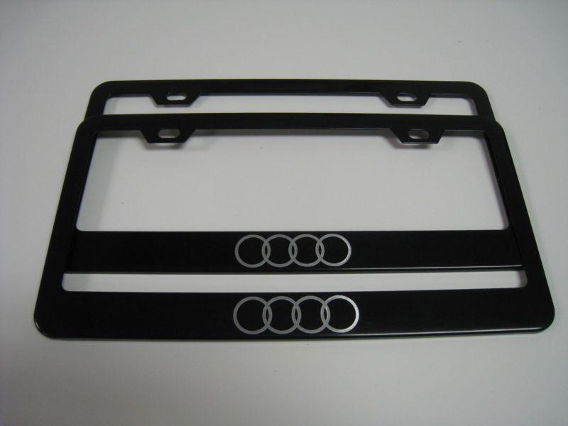 Purchase (2) BLACK Coated Metal License Plate Frame audi "LOGO" in