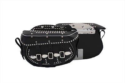 Black leather saddlebags with white trim for harley davidson el fl