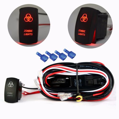 1x wiring harness kit line 40a 12v switch relay 2 leg red zombie rocker switch