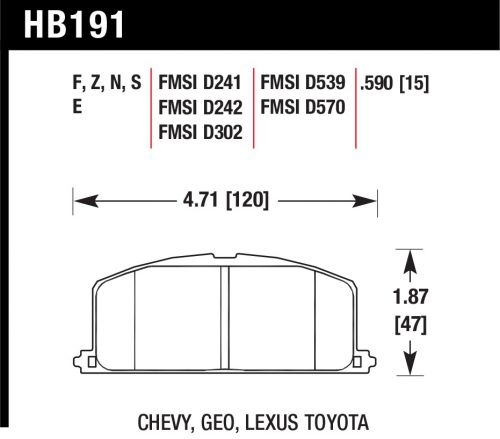 Hawk hb191s.590 ht-10 brake pad chevy geo lexus toyota .590 thick