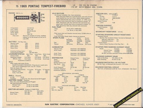 1969 pontiac tempest/firebird l6 250 ci / 175 hp car sun electronic spec sheet