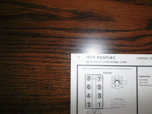 1979 pontiac series code l 5.7 litre 350 v8 4bbl sun tune up chart great shape!