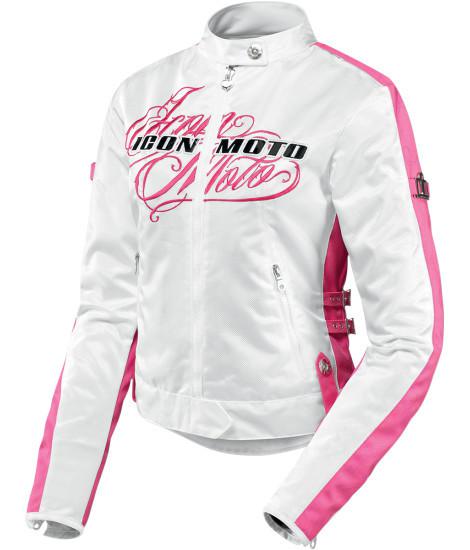Icon hella street angel womens textile motorcycle jacket white pink xs extra sm