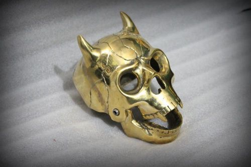 Skull king size chopper bobber custom motorcycle headlight brass nightmare