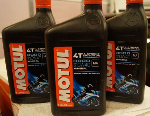 Motul 3000 10w40 motorcycle oil 1 quart  bottle mineral oil 4 stroke  3pack