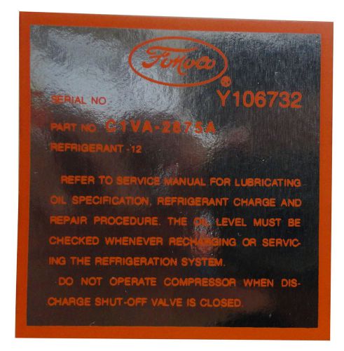 1961 lincoln ac compressor charge decal