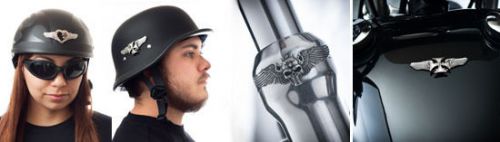 #1501 metal pewter peel stick helmet maltese cross emblem bendable roadwings