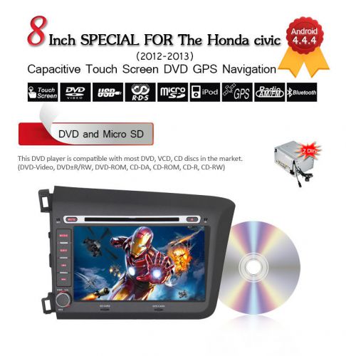 Quad core android 4.4.4 car dvd player navigation gps wifi   honda civic 2012-13
