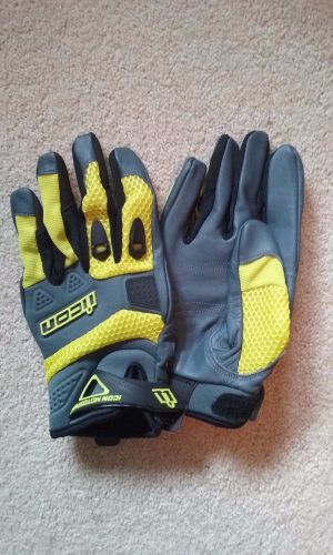 Icon anthem leather motorcycle gloves size l yellow/grey euc