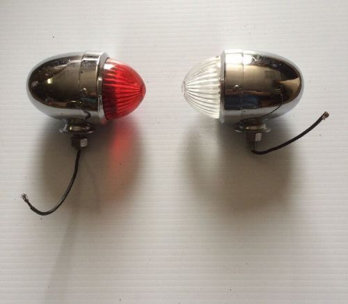 Vintage bullet style rat rod guide lights red and clear white pair