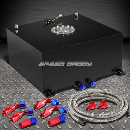 15.5 gallon/59l black aluminum fuel cell tank+level sender+steel fuel line kit