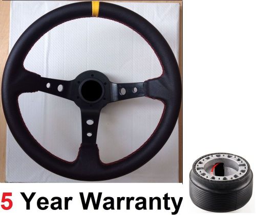 Leather deep dish steering wheel and boss kit fit vauxhall corsa b astra opel bl