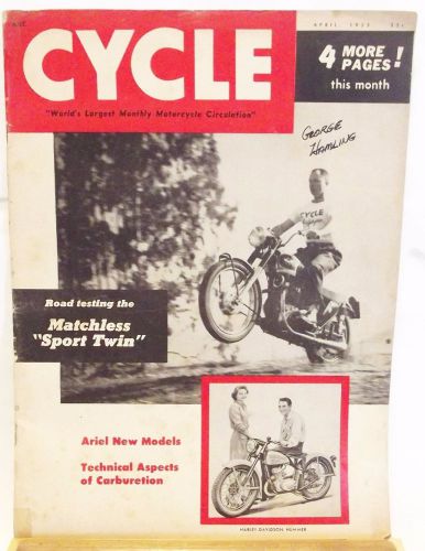 Cycle magazine april &#039;1955 matchless twin test, new ariel, hummer, adler advert.