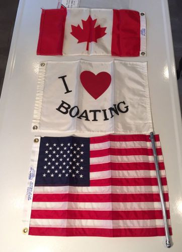 Qty 3 - taylor made pennant - i love boating - us flag - canada flag - flag pole
