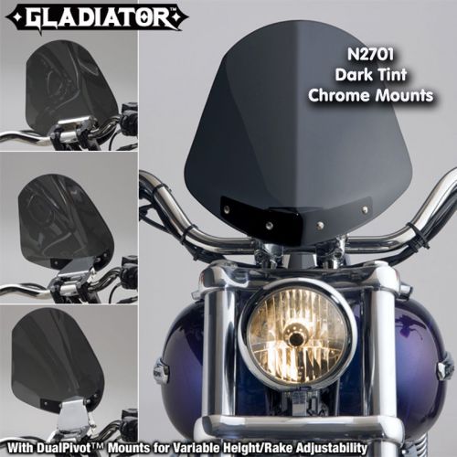 Harley fxdl dyna low rider 93-05 gladiator windshield dark tnt chrome mnts n2701