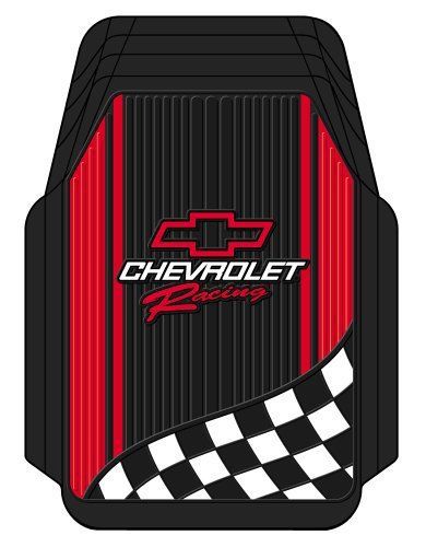 Plastcolor 1350r01 chevy racing with flag trim-to-fit molded front floor mats -