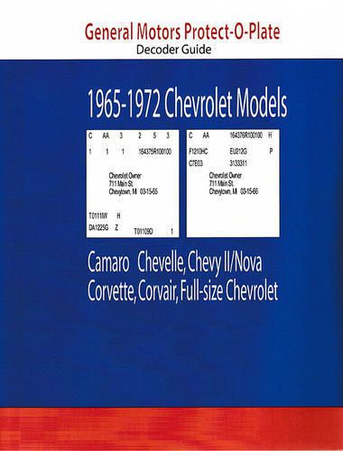 Chevrolet protect o plate decoder guide 1965-1972 corvette nova camero chevelle