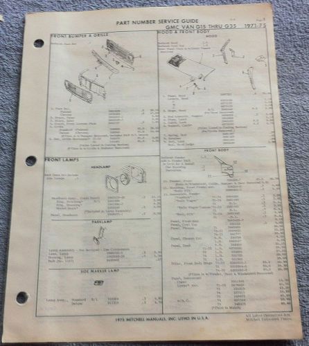 1971 72 73 74 75 gmc g van parts manual service guide illustrations - numbers