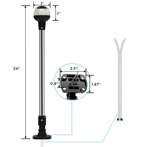 White led fold down boat stern light boat anchor light for pontoon and fishin...
