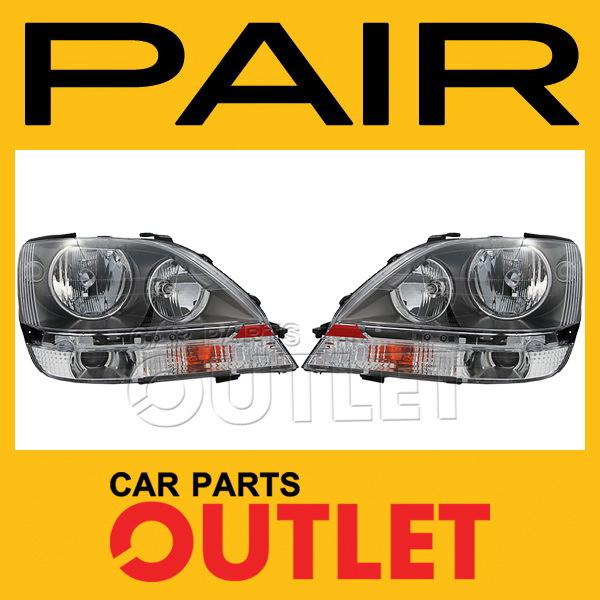 99 00 lexus rx300 headlamp lx2502103 halogen bulb lx2503103 black bezel new set