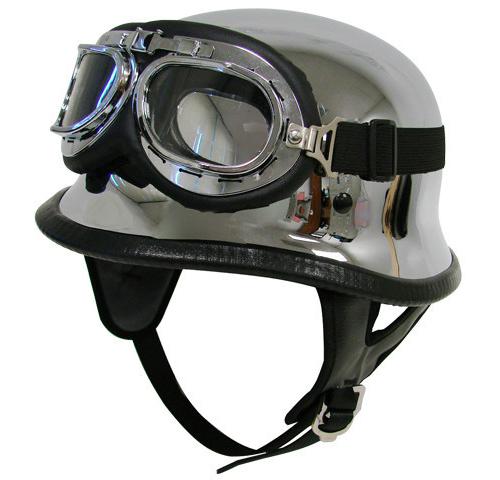 Biker dot german chrome motorcycle half helmet with wwii pilot goggles ~m