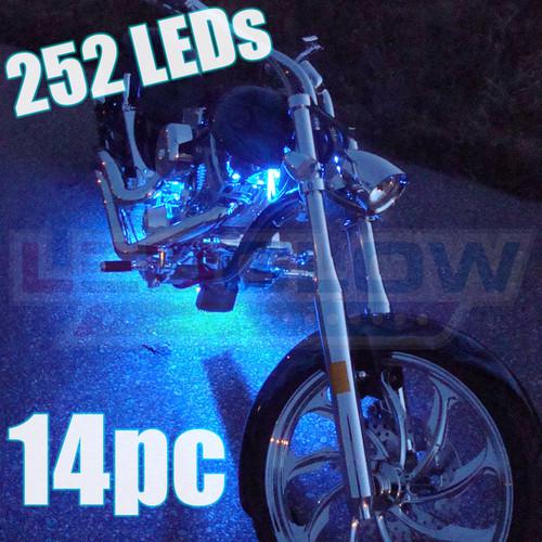 14pc ice blue led motorcycle lighting light kit w wireless remote & 252 leds
