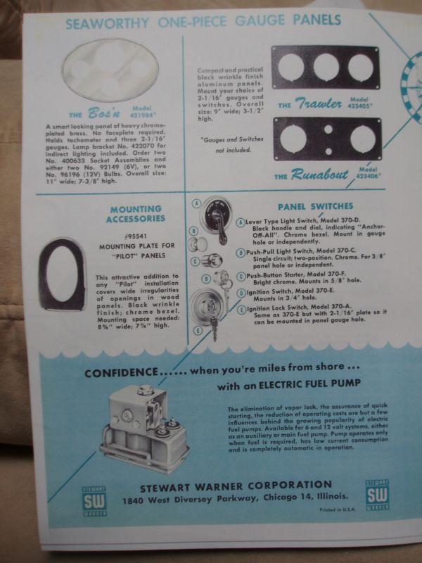 Purchase 1957 Stewart warner gauge panel catalog Marine & Hot Rods in