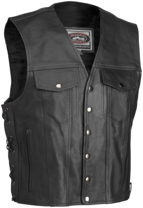 River road frontier leather motorcycle vest black md/medium