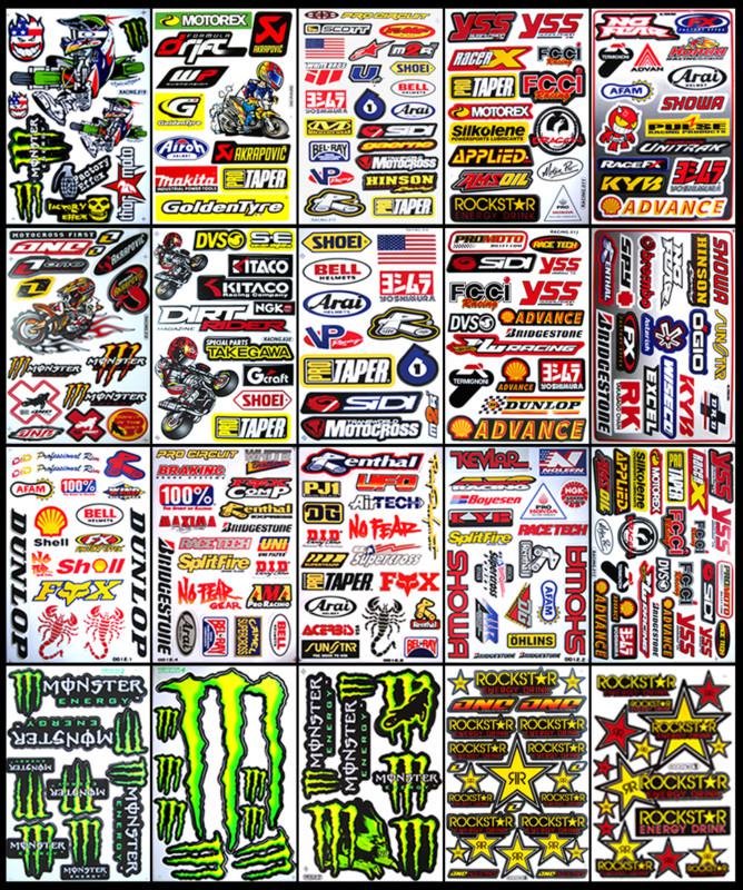 20sheets super big bike motorcycle motocross racing sticker atv quad bmx decals