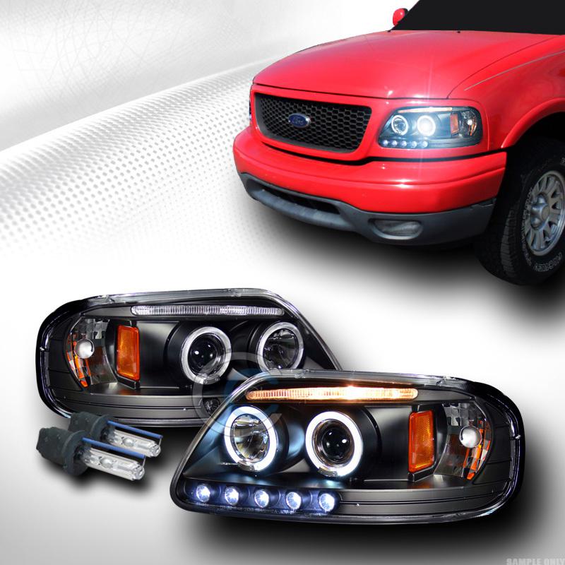 8000k hid xenon w/black halo led projector head lights 1997-2003 f150/expedition