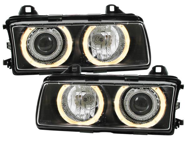 92-98 bmw e36 black projector head lights depo 325 m3 glass lens angel rings