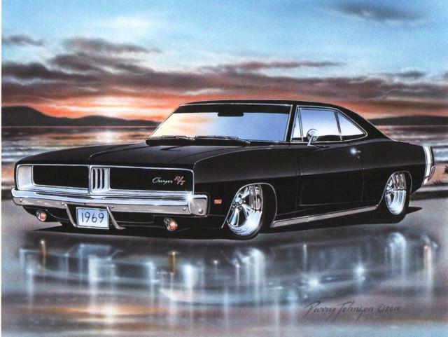 1969 dodge charger rt muscle car art print black