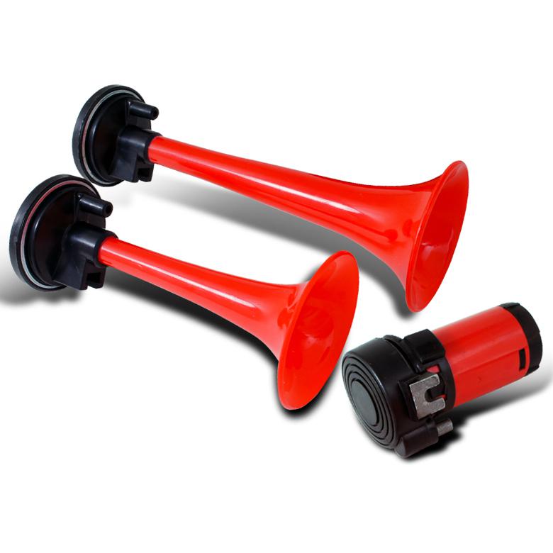 2pcs trumpet air horn red 115db 12v w/compressor 2 pipes horn
