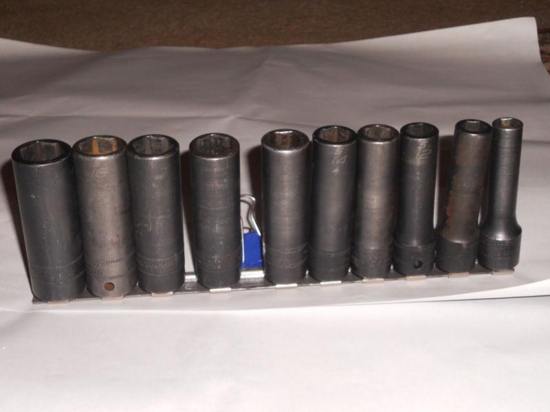 10 piece snap on 1/2" drive deep impact socket set 10-19mm-excellant condition