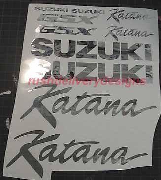 Katana 600, 750, 1100 chrome full decal sticker 18pc graphics set +flames