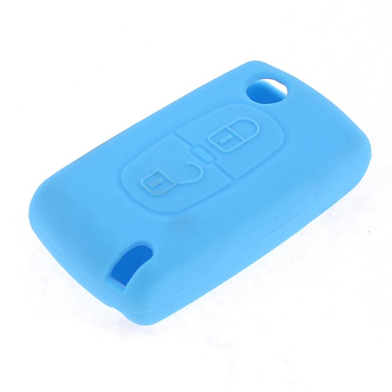 Car blue silicone mini remote key holder cover for peugeot