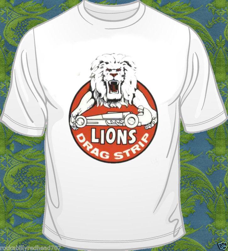 Lions long beach drag strip men's white shirt m l xl 2x xxl nhra hot rat rod