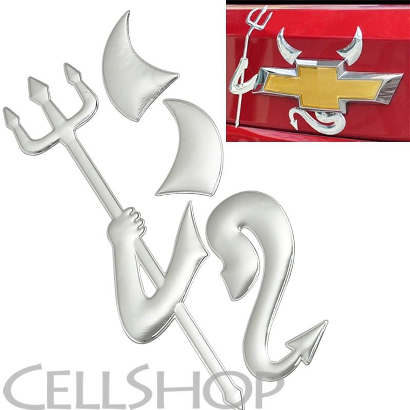 Cute 3d devil decal style demon decoration car sticker emblem logo silver chrome