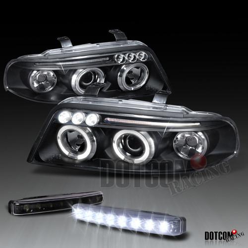 Audi 99-01 a4 s4 black halo projector headlight+front bumper led drl fog lamp