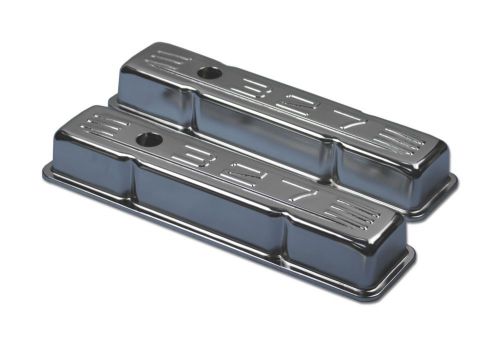 Small block chevy 58-86 chrome steel c.i.d. short valve cover 283 327 350 sbc