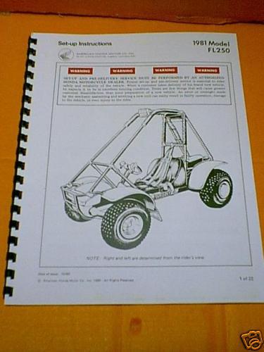 Honda fl250 odyssey  set up & assembly  manual cheap!
