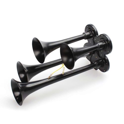 Buy BLACK Metal 12V 150DB Compact QUAD 4 Train Air Horn Peterbilt Truck