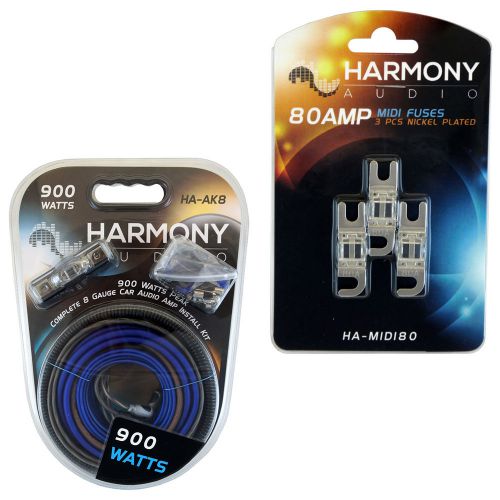 Harmony audio ha-ak8 car 8 gauge amplifier install kit nickel 80 amp midi fuse
