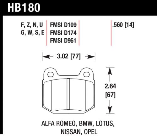 Hawk hb180s.560 ht-10 brake pad for alfa romeo bmw lotus n1ssan opel .560 thick